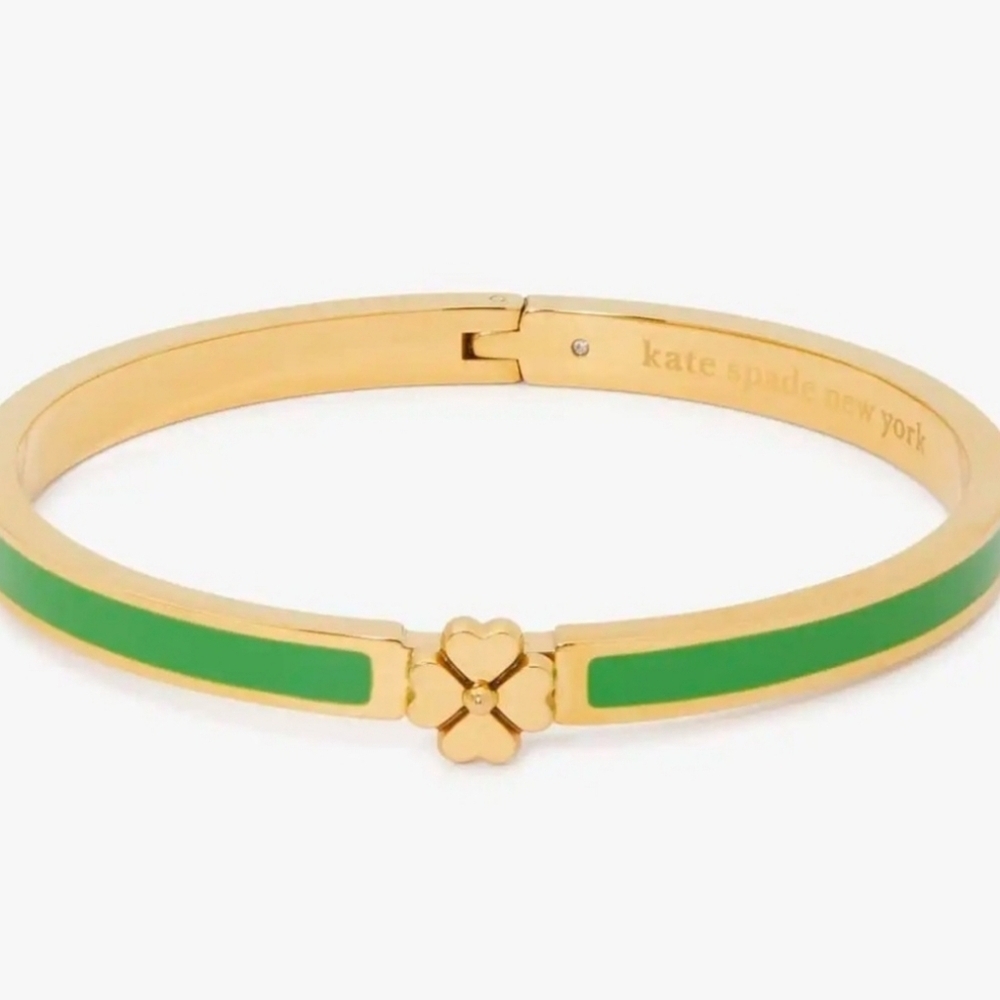 💚▪️Kate Spade▪️ Heritage Spade Flower green Thin Hinged Bangle Bracelet - Picture 8 of 9